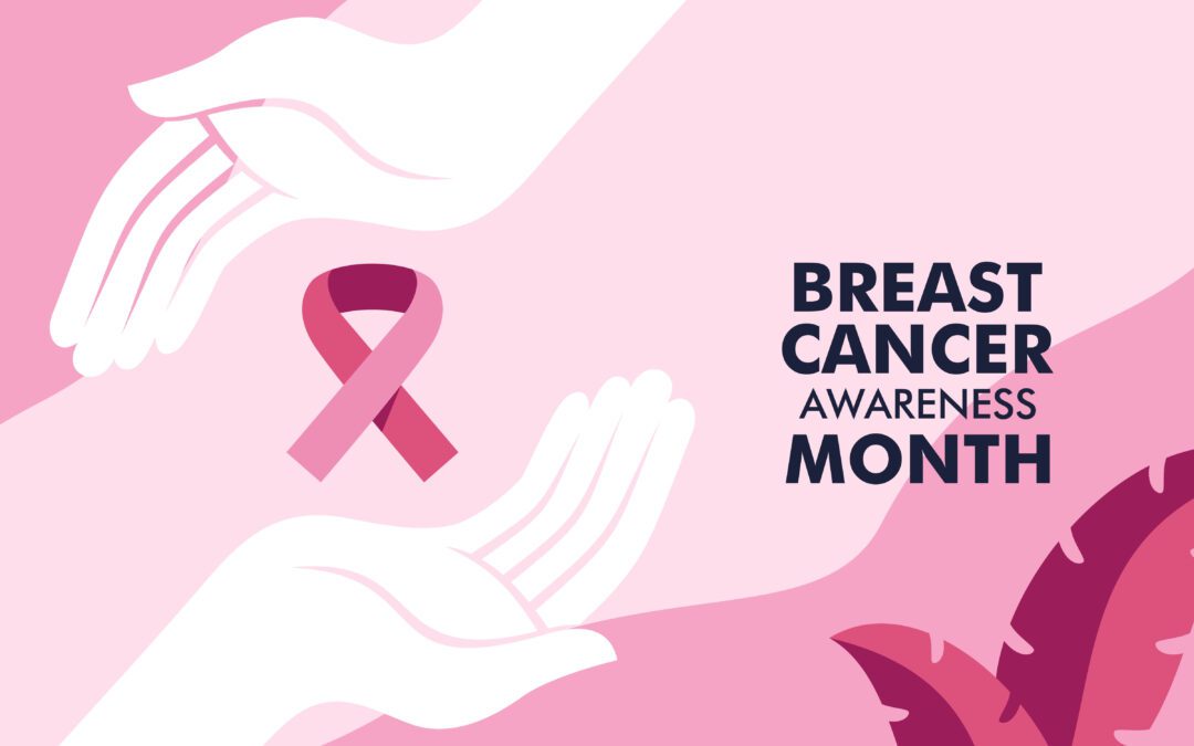 Breast cancer awareness month of diverse ethnic women group together with pink support ribbon concept illustration